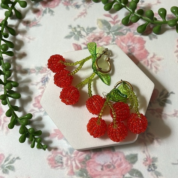 Cherry Beaded Drop Earrings - Picture 5 of 13